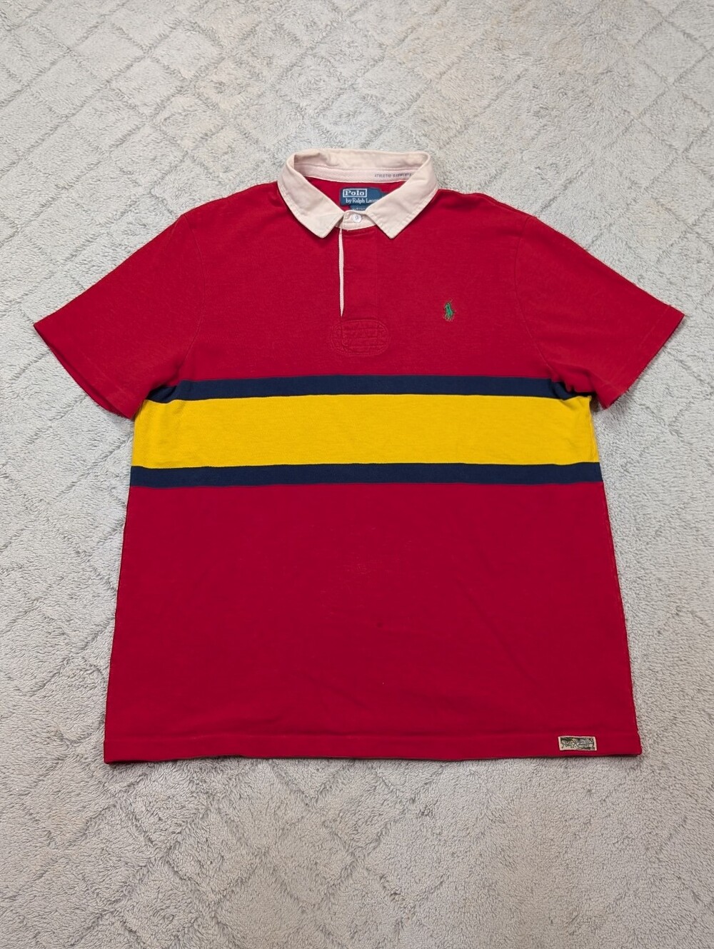 Vintage Polo Ralph Lauren Shirt Mens XL Red Yellow Stripe Rugby Polo Preppy 90s